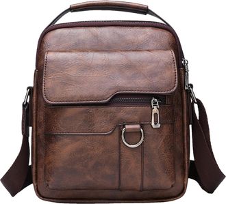 Generic PU Leather Messenger Bag - 22x6x26cm Small Retro Sling, Improved Security Zipper, Lightweight Portable Chest Pack | Adjustable Strap Travel Shoulder B