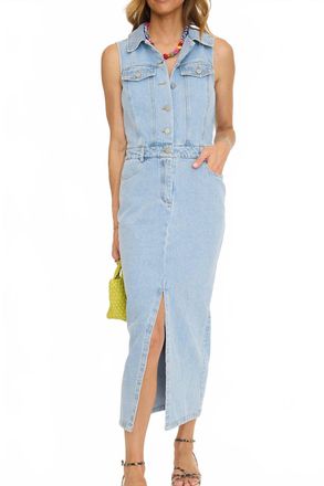 English Factory Sleeveless Maxi Denim Dress In Light Wash