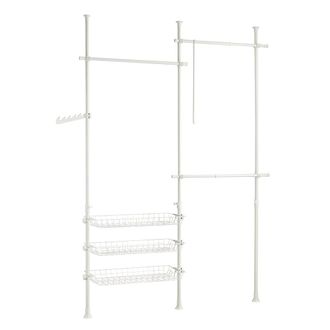 SoBuy Perchero de ropa con 3 barras y 3 cestas metal blanco