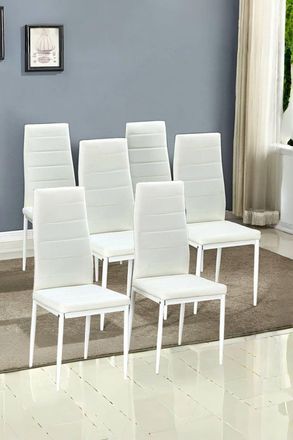 Living and Home Set of 6 White Modern PU Leather Armless High Back Dining Chairs
