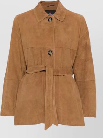 Peuterey suede belted paneled fitted jacket