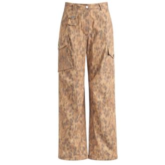 Ganni Straight Trousers, female, Brown, Size: S Cargo Pants in Printed Cotton