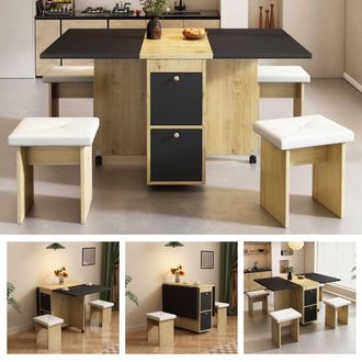Matteo Folding Extendable Dining Table Set - White & Oak & Black