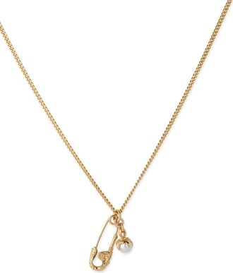 Emanuele Bicocchi safety pin pearl-pendant necklace - unisex - Sterling Silver - One Size - Gold