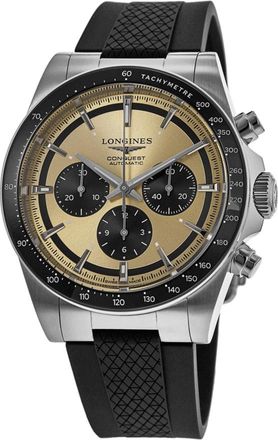 Longines Conquest Automatic Chronograph Yellow Gold Tone Rubber Strap Mens Watch L3.835.4.32.9