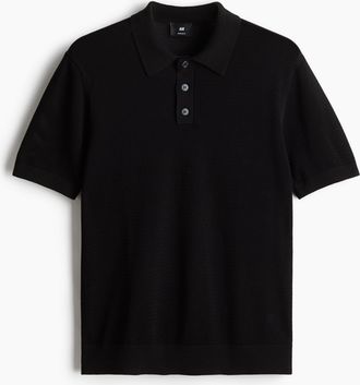 H&M Poloshirt in Ajourstrick Regular Fit - Schwarz