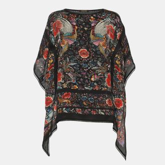 Roberto Cavalli Black Silk And Rib Knit Floral Print Top