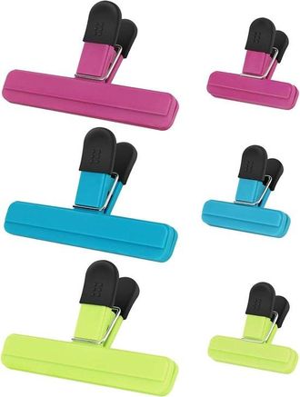 No Brand Pinzas Para Sellar Bolsas, 6 Pinzas Para Alimentos, Tama&ntilde;os Grande/peque&ntilde;o, Colores Azul, Verde Y Rojo Rosado, De Pl&aacute;stico Con Acero Inoxidable, Agarr