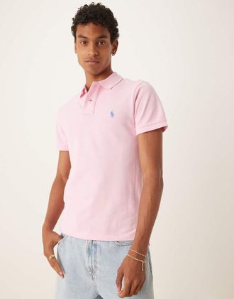 Polo Ralph Lauren Polo slim in piqué rosa chiaro con logo iconico