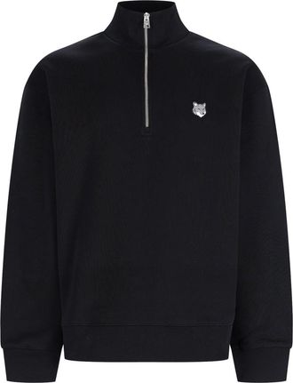 Maison Kitsun&eacute; Fox Head Half-Zip Organic Cotton Sweatshirt