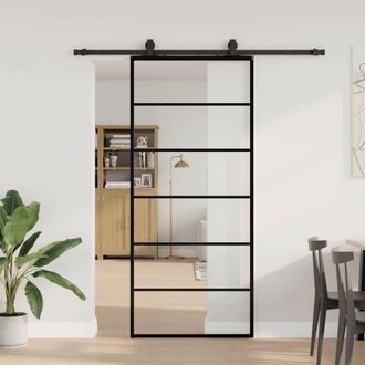 vidaXL Vidaxl - Puerta Corredera Con Set Herrajes Negro 90x205 Cm Vidrio Esg