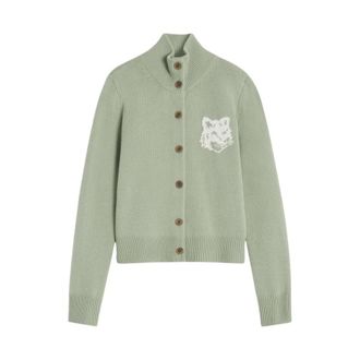 Maison Kitsun&eacute; Truien & Vesten, Dames, Groen, M, Wol, Merino Cardigan met Hoge Hals
