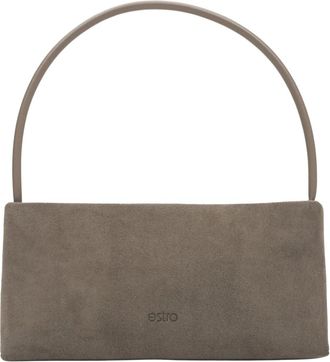 Estro & Luminara Tassen, Dames, Grijs, ONE Size, Leer, Taupe Velours Schoudertas voor Vrouwen