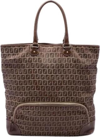 Fendi Pre-owned Canvas Tote Bag - Dames - Vintage Shopper - Bruin - ONE Size - Leer - Vintage