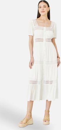 Yumi Cotton Square Neckline Lace Midi Dress in White at Nordstrom, Size 10
