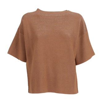 Fabiana Filippi Round-neck Knitwear, female, Beige, Size: L Maxi T-shirt in wool and cotton with lurex