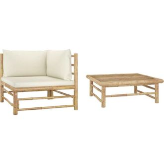 vidaXL Vidaxl - Set Divani da Giardino 2 pz con Cuscini Bianco Crema in Bamb&ugrave;
