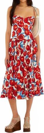 Farm Rio Cherry Blossom Sleeveless Midi Dress In Red White