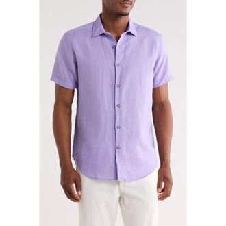 Robert Graham Davis Short Sleeve Linen Blend Button-Up Shirt in Purple at Nordstrom Rack, Size Xx-Large