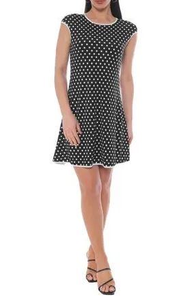 Tash And Sophie Piped Cap Sleeve Fit & Flare Dress in Black White at Nordstrom Rack, Size X-Large