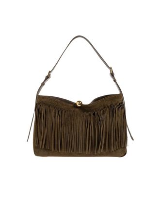 Furla Sfera L Fringe Gold Clasp Suede Handbag