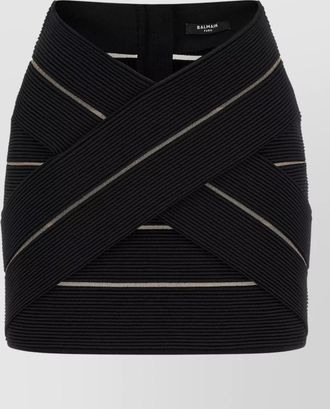 Balmain v waist crossover ribbed striped skirt
