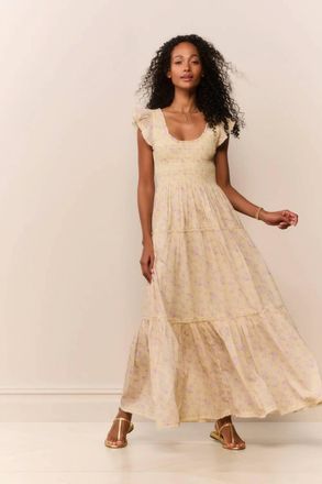 LoveShackFancy Chessie Floral Maxi Dress In Lemon Spritz