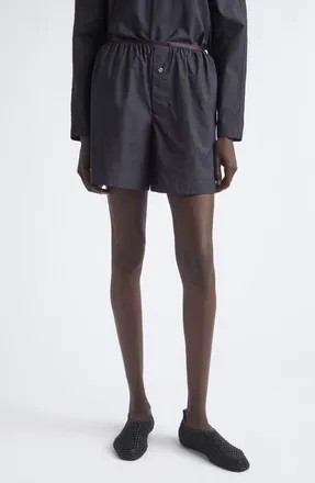 Christophe Lemaire Washed Cotton & Silk Boxer Shorts in Squid Ink at Nordstrom, Size 40