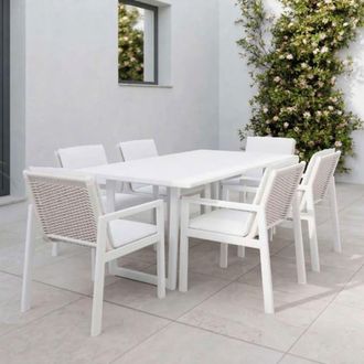 Kactus Republic Conjunto comedor ONIX 7pz color blanco de aluminio y rat&aacute;n sint&eacute;tico
