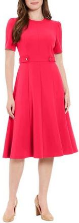 London Times Short Puff Sleeve Fit & Flare Dress in Rose Red at Nordstrom Rack, Size 14
