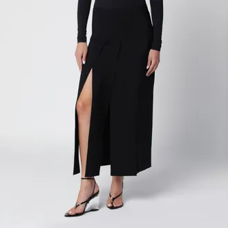 Alaia Pleated black midi skirt in silk blend
