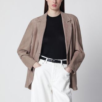 Brunello Cucinelli Blazer monopetto in suede marrone chiaro