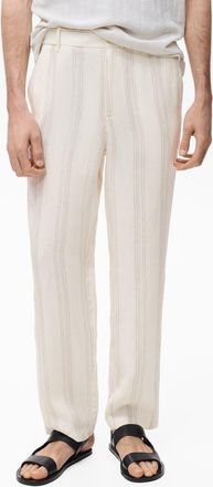 Mango Elastic Waist Linen Pants in Off White at Nordstrom, Size 31