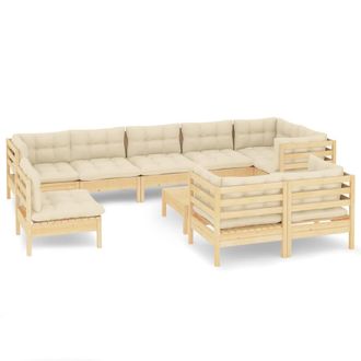 vidaXL Muebles De Jard&iacute;n 10 Pzas Y Cojines Madera Maciza De Pino Crema Vidaxl