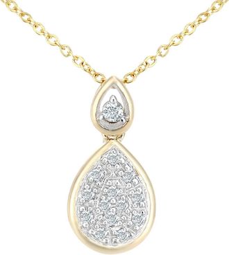 Jewelco London 9ct Gold Round 6pts Diamond Teardrop Pendant Necklace 18 inch - PP0AXL5987Y