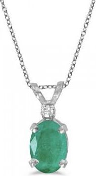 Allurez Oval Emerald and Diamond Solitaire Pendant 14K White Gold (0.75ct)
