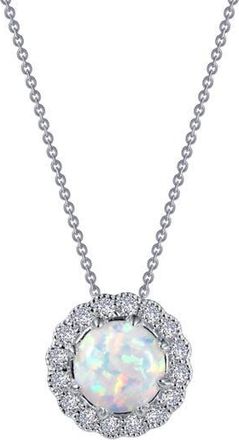 Lafonn Simulated Opal & Simulated Diamond Halo Pendant Necklace in Opal/White at Nordstrom Rack