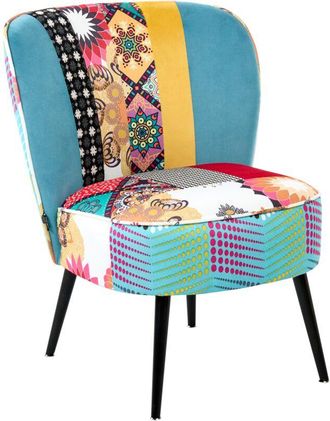 Beliani Sill&oacute;n Moderno Sin Reposabrazos Sala De Estar De Tela Retazos Patchwork Azul Voss