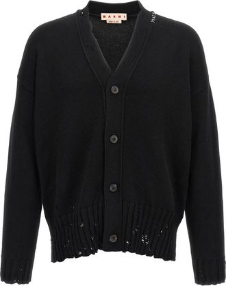 Marni Cardigan met Symbool Borduurwerk - Heren - Vesten - Zwart - L - Katoen - Truien & Vesten