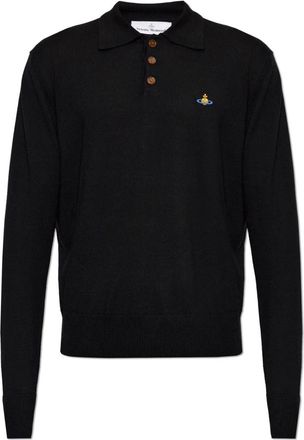 Vivienne Westwood Wool Polo Mark - Heren - V-hals truien - Zwart - L - Wol - Truien & Vesten