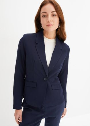 Bonprix Kurzblazer BONPRIX Kurzblazer, Damen, Gr. 34, blau (dunkelblau), Obermaterial: 95% Polyester, 5% Elasthan. Futter: 100% Polyester, festlich, slim fit,