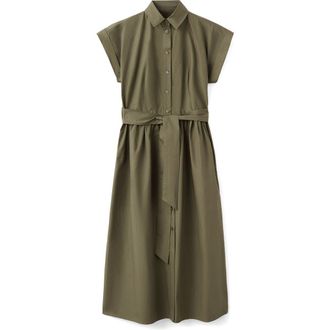 Mango Tie Belt Shirtdress in Khaki Green at Nordstrom, Size 6