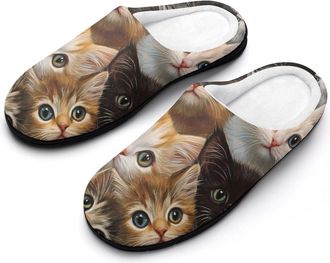 Generic Furry Cats Mens Slippers Slip On Comfortable Fleece Cotton House Shoes Winter
