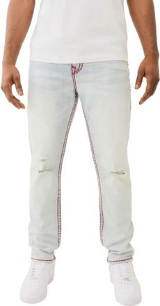 True Religion Rocco Super T Flap Ripped Skinny Jeans in Blue Mariner Wash With Rips at Nordstrom, Size 30