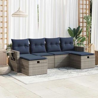 vidaXL Vidaxl - Set De Muebles De Jard&iacute;n 6 Pzas Y Cojines Rat&aacute;n Sint&eacute;tico Gris