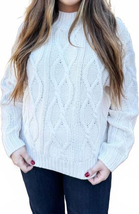 Elan Cable Knit Crew Neck Sweater In Off White