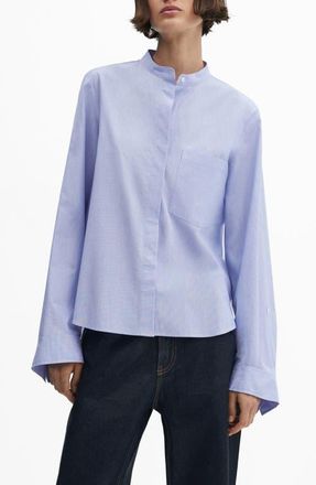 Mango Band Collar Cotton Shirt in Blue at Nordstrom, Size 14