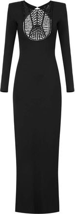 Elisabetta Franchi Kleedjes, Dames, Zwart, XS, Spandex, Geometric-bib Embellished Maxi Dress
