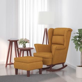 vidaXL Vidaxl - Sill&oacute;n Mecedora Patas Madera Y Taburete Terciopelo Marr&oacute;n