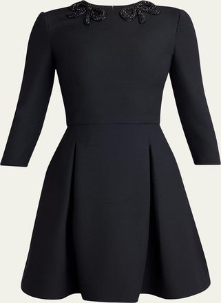 Valentino Garavani Long-Sleeve Embroidered Bow Mini Dress